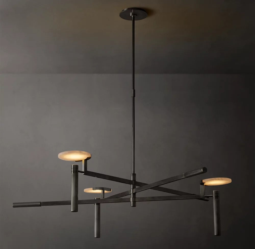 Melange Brass and Alabaster Round Chandelier