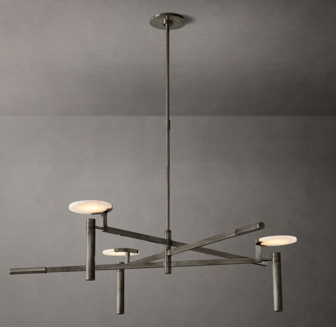 Melange Brass and Alabaster Round Chandelier
