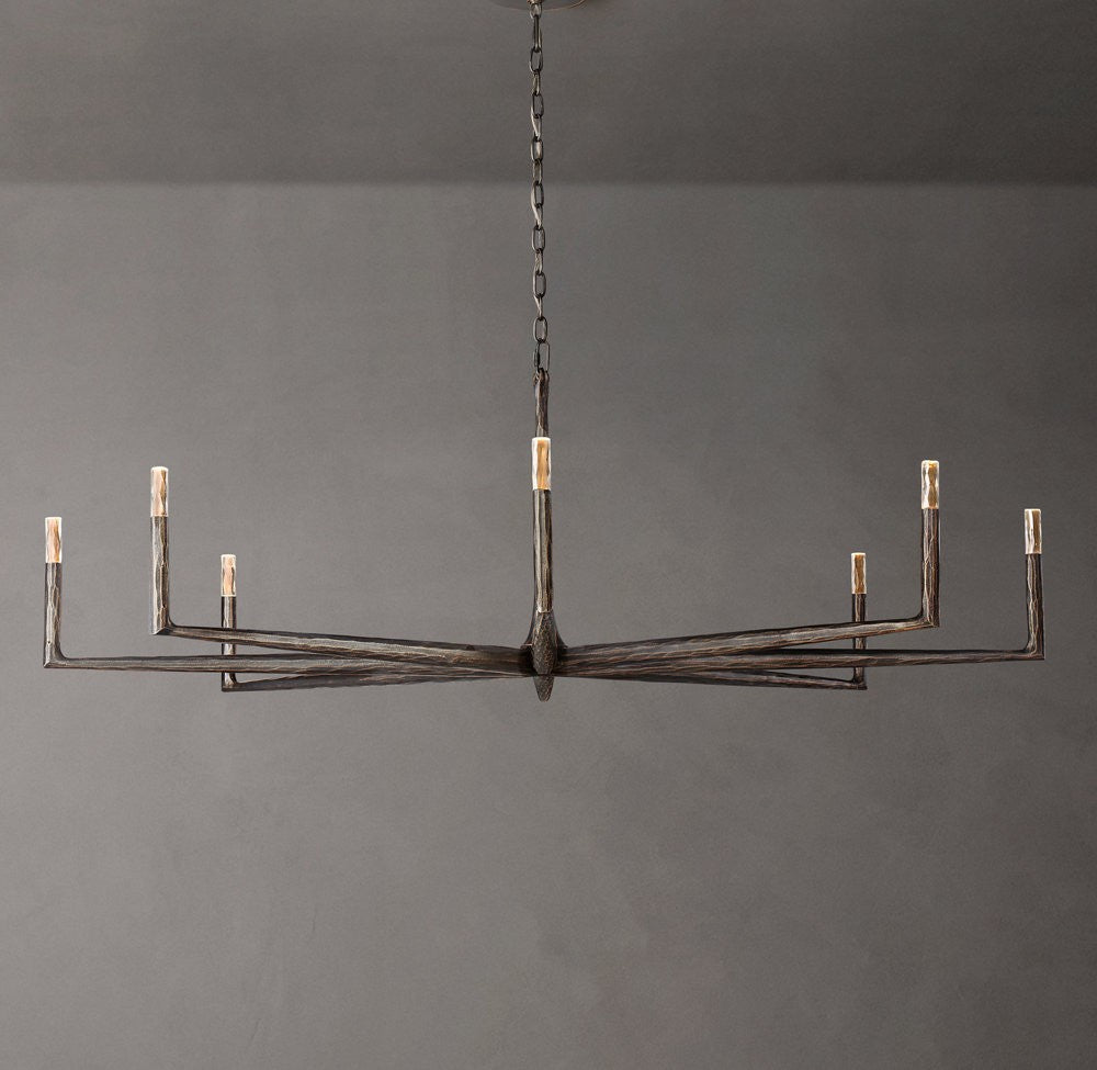 Thaddeus Forged Metal and Cast Glass Round Chandelier