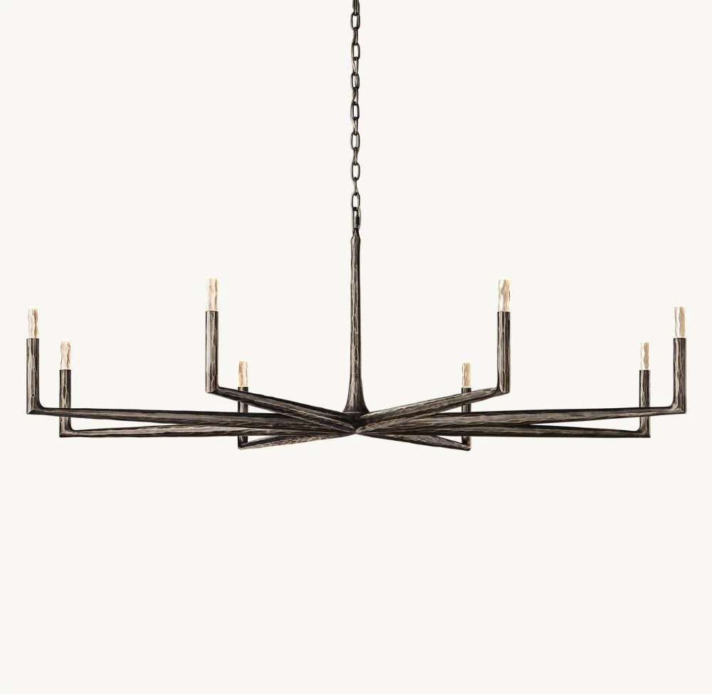 Thaddeus Forged Metal and Cast Glass Round Chandelier