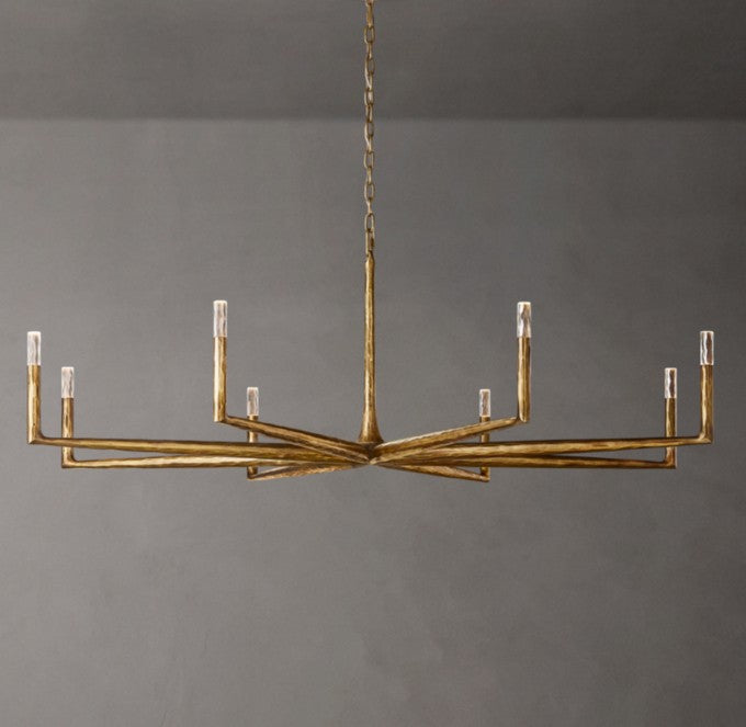 Thaddeus Forged Metal and Cast Glass Round Chandelier
