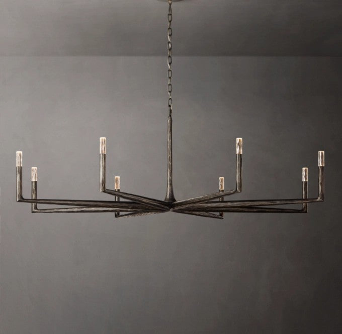 Thaddeus Forged Metal and Cast Glass Round Chandelier