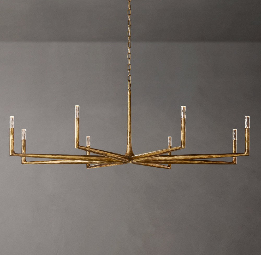 Thaddeus Forged Metal and Cast Glass Round Chandelier