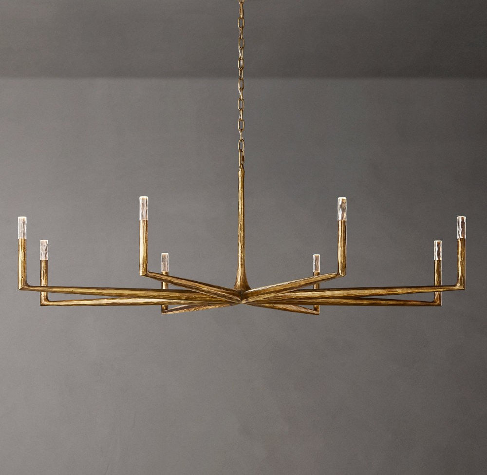 Thaddeus Forged Metal and Cast Glass Round Chandelier