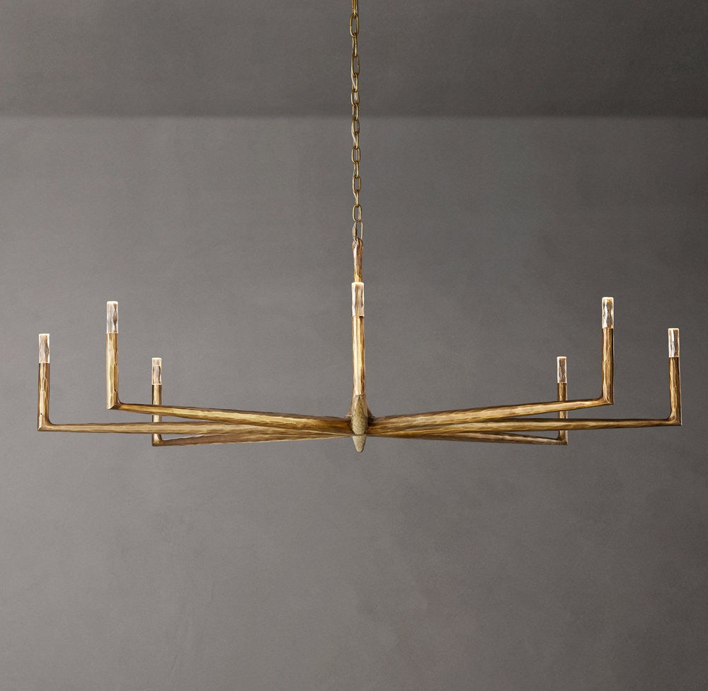 Thaddeus Forged Metal and Cast Glass Round Chandelier