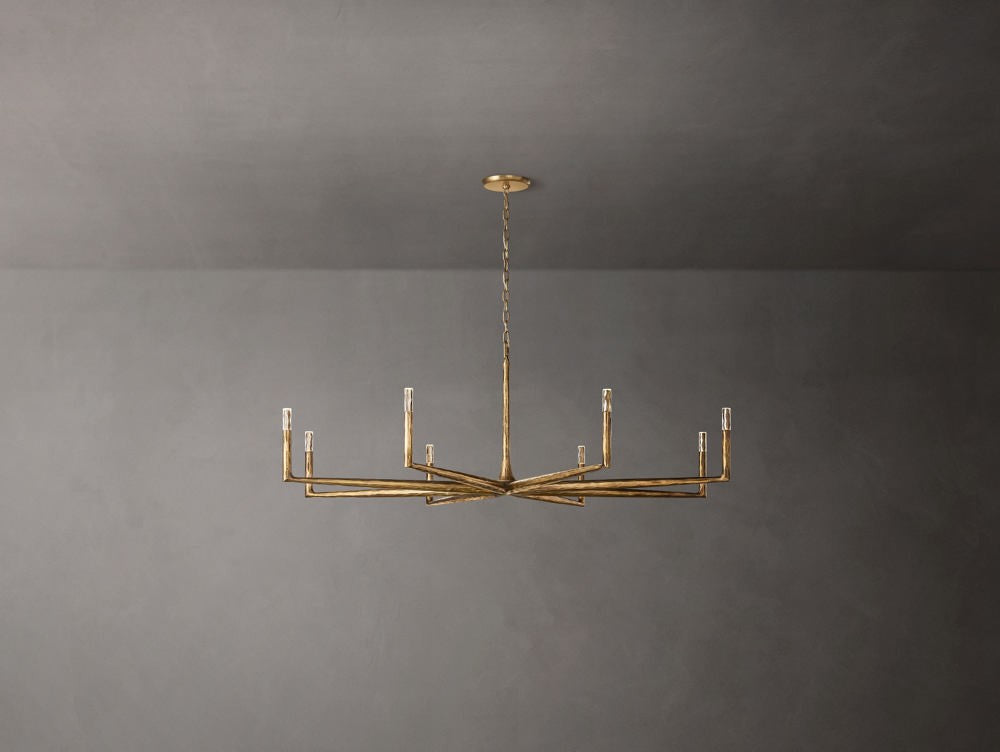 Thaddeus Forged Metal and Cast Glass Round Chandelier